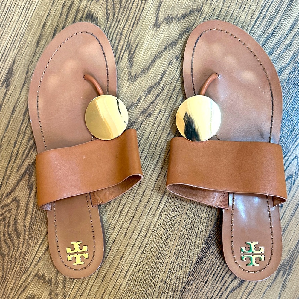 Tory Burch Tan Sandals with Gold Accents